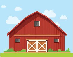 red barn with white doors on a farm