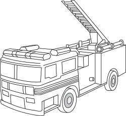 red firetruck with ladder black outline clipart