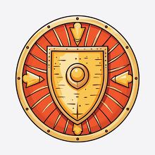 red gold ancient romanan shield cartoon