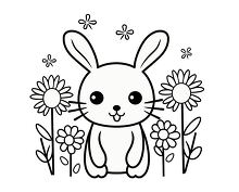 simple easter rabbit with flowers coloring activity