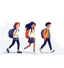three kids walking to school clip art