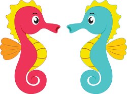 two colorful seahorse facing each other marine fish clip art