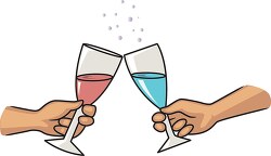 two hands each holding a glass of champagne for a toast clipart