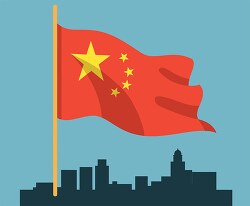 vibrant illustration of the chinese flag waving against a modern
