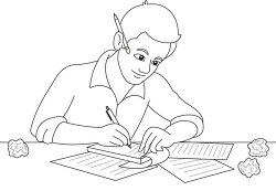 writer with crumpled paper black outline clipart