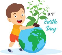 young boy planting trees to celebrate earth day clipart