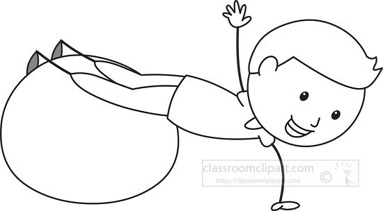 boy doing exercise with ball black outline clipart