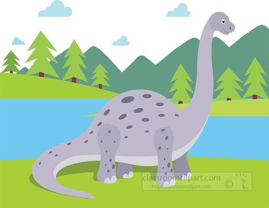 brachiosaurus dinosoar with background of mountains and trees cl