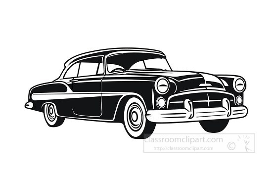 Classic car silhouette illustrated in black outline clip art