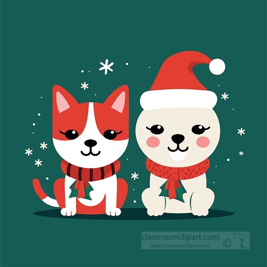 cute christmas dog and cat