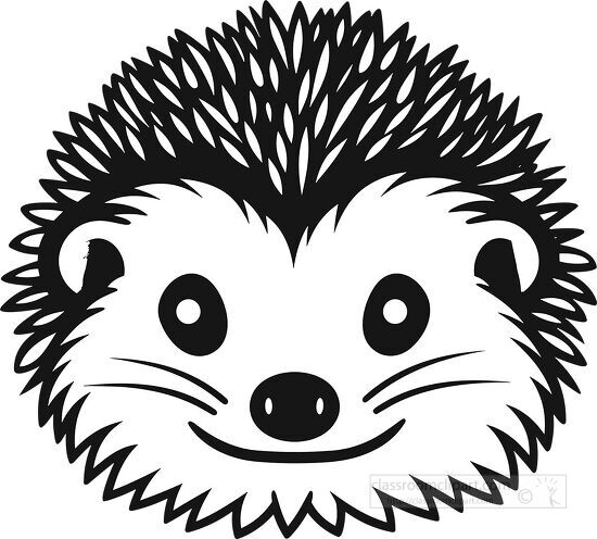 cute hedgehog face black white outline