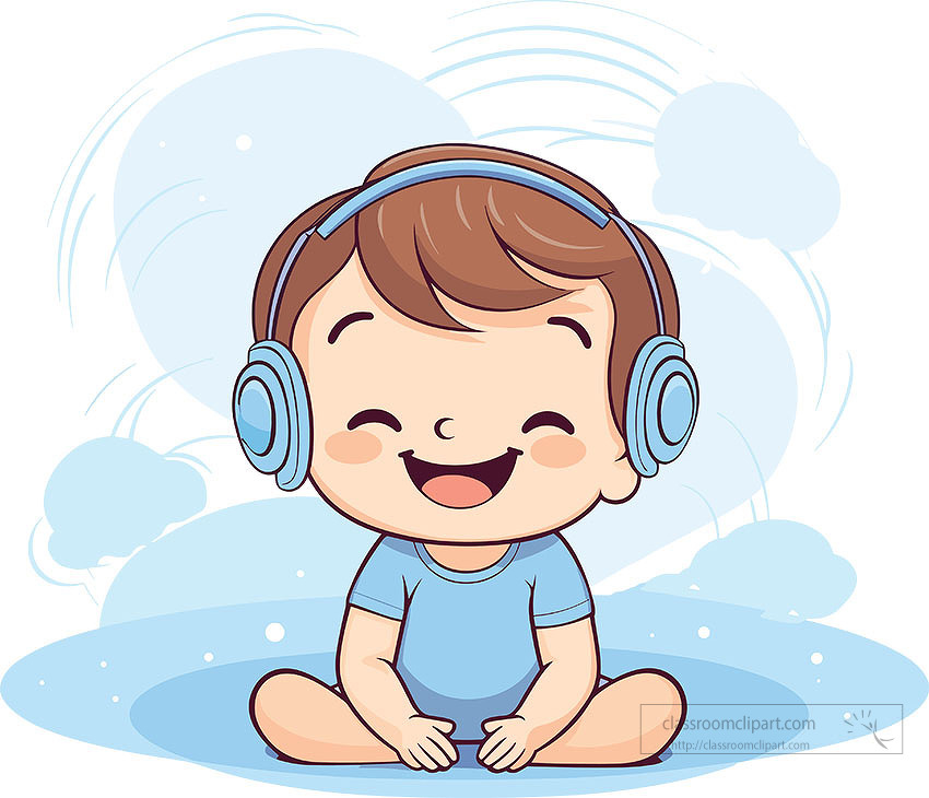 cute little boy wearing a headphone smiling