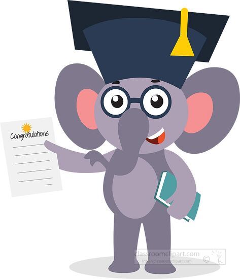 elephant character with graduation diploma clipart