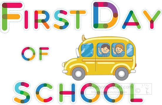 first day school bus with students clipart 700157