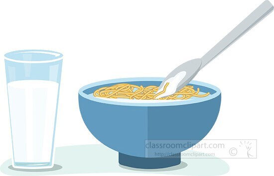 glass of milk bowl of noodles clipart