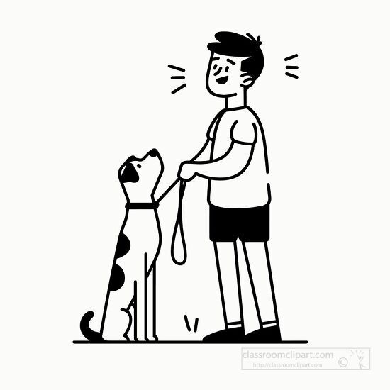 illustration drawing of a boy walking his dog