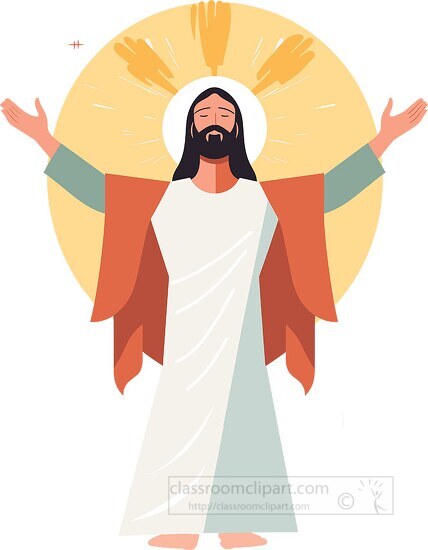 jesus christ with golden halo and open arms