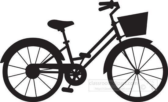 kids two wheeled bicycle with basket silhouette clipart
