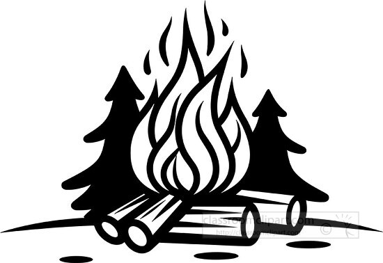 Black White Outline Clipart Logs On A Campfire Black Outline