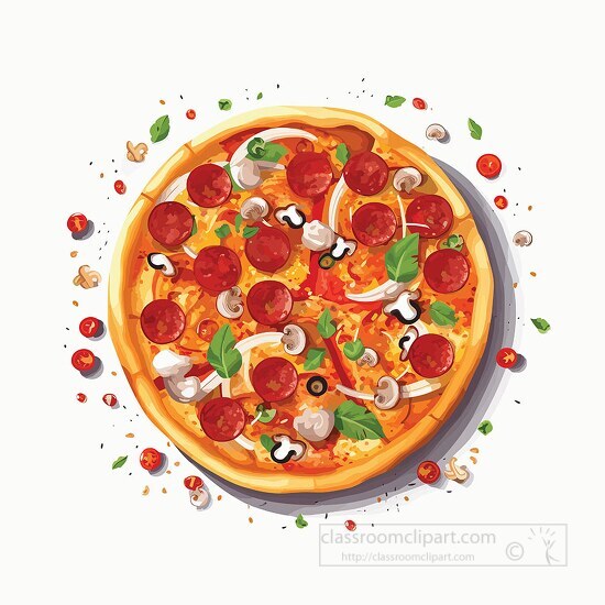 looking down at whole pizza with pepperoni clip art