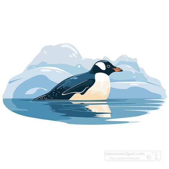 penguin swimming in icy water clip art