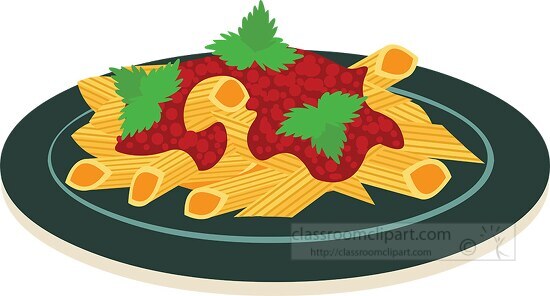 penne pasta topped with spagetti sauce clipart