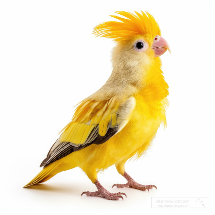 adult yellow colored cockatiel in front of white background