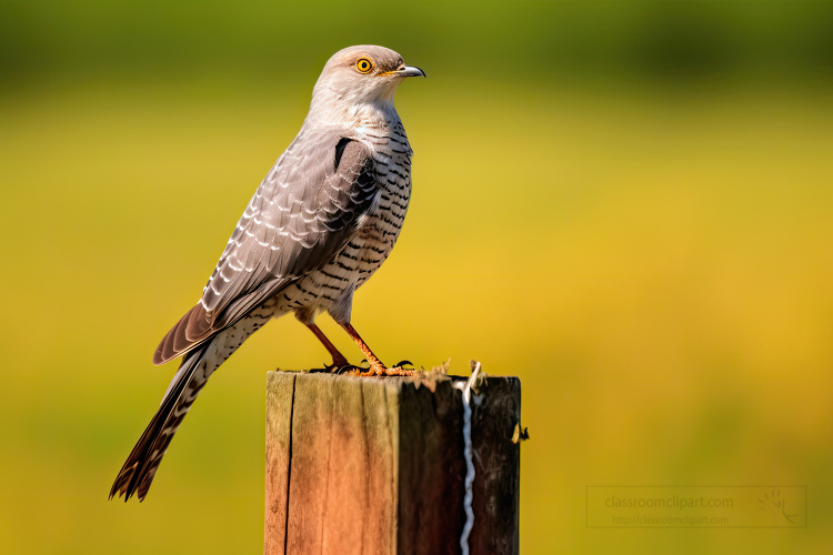 cuckoo cuculus canorus standing on a wooden fence post