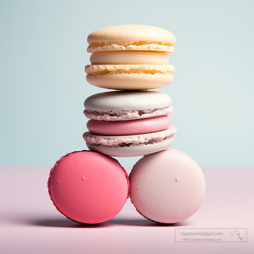 Pastel-colored macarons stacked precariously