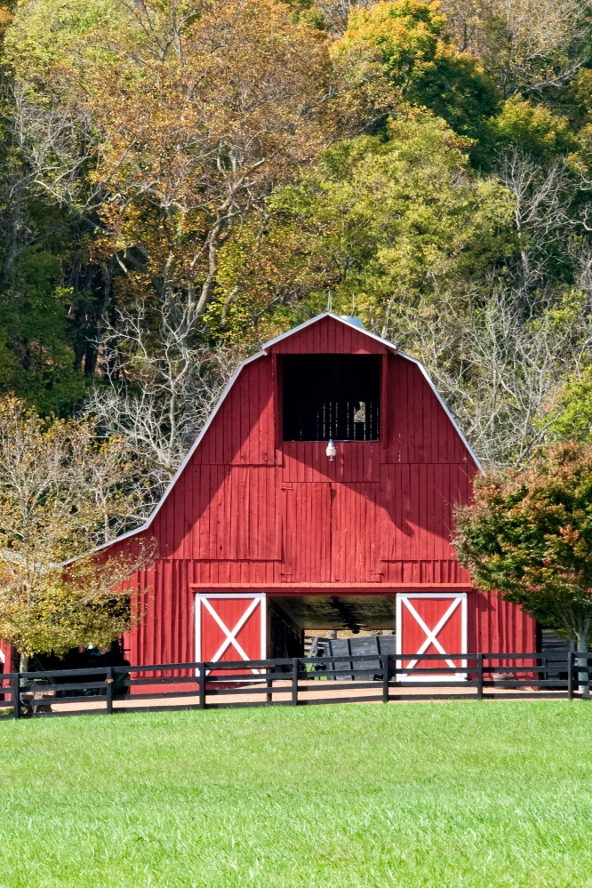 red barn with fall folliage
