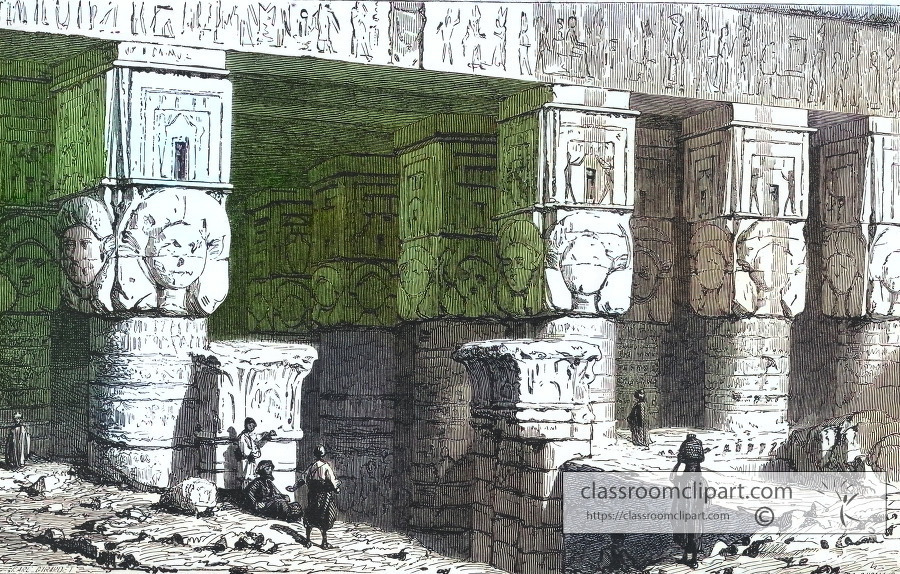 Ruins of the Temple of Denderah Upper Egypt Colorzied illustrati