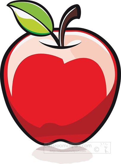 red apple illustration with a green leaf and black outline