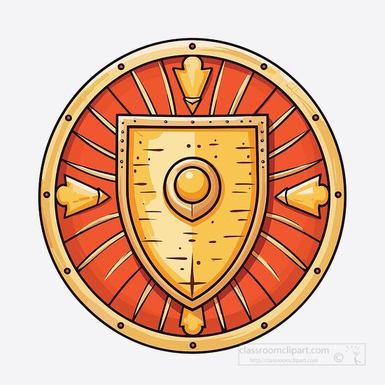 red gold ancient romanan shield cartoon