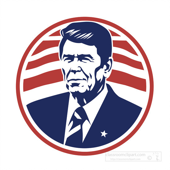 round icon with presiden president ronald reagan american flag b