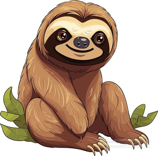 shaggy fur sloth with long cured claws clip art