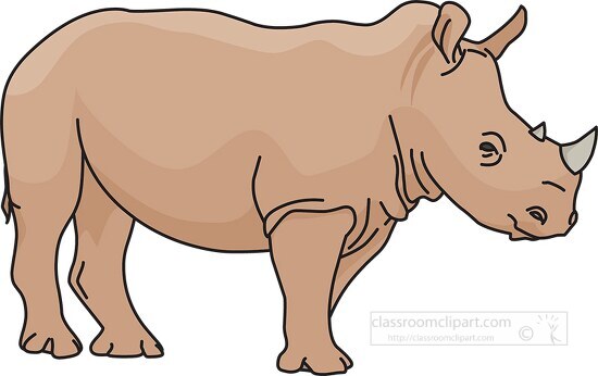side view of standing brown rhinoceros animal clipart