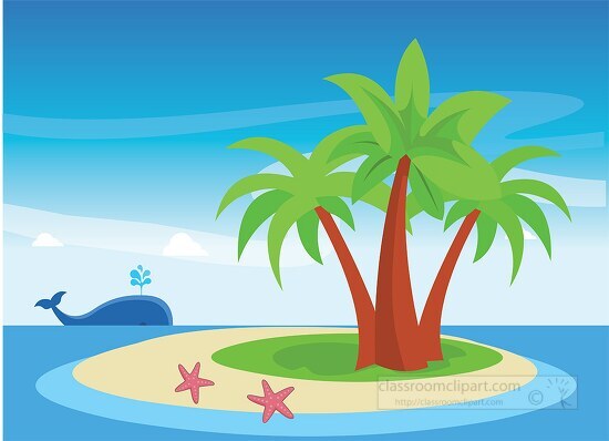 small island with whale in the ocean clipart