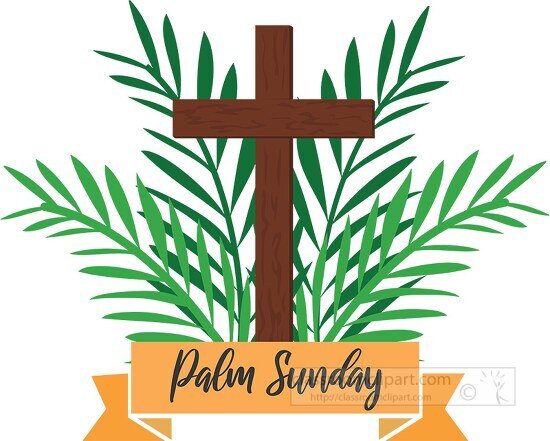 Free Christian Palm Sunday Represented With Cross And Palms Clipart