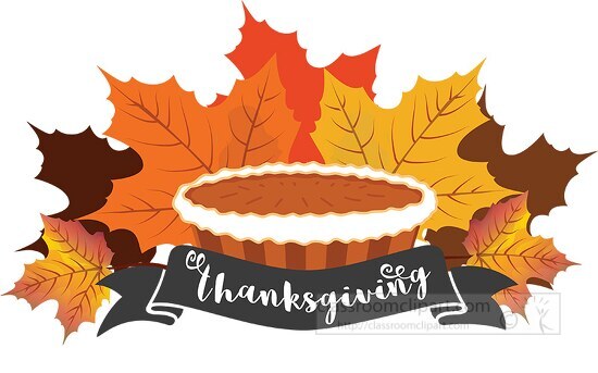 thanksgiving banner with fall leaves pumpkin pie