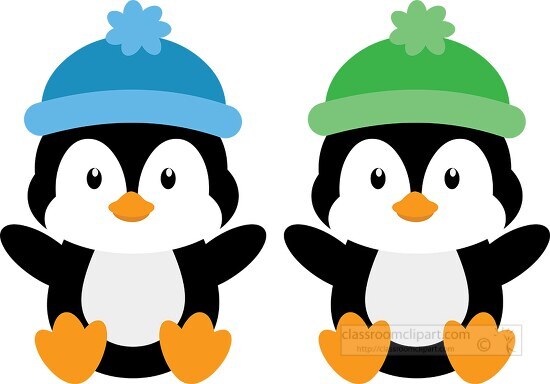two penguins wearing hats and sitting next to each other