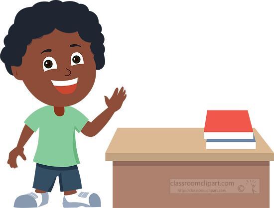 young african american student smiling standing near desk clip art