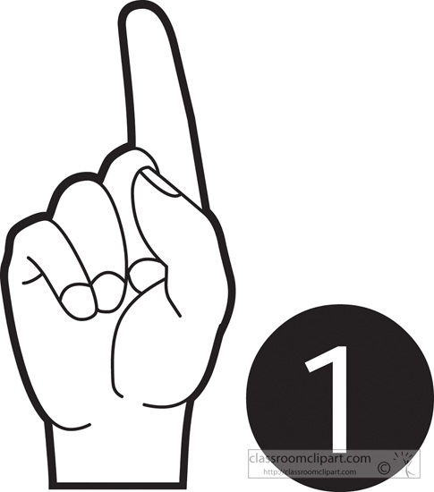 American Sign Language Sign Language Number 1 Outline Classroom Clipart