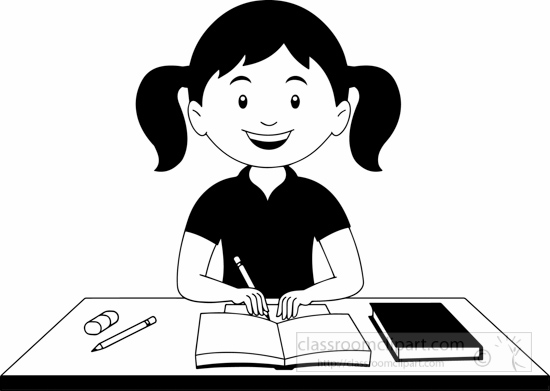 school girl clipart black and white - photo #24