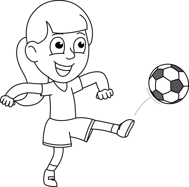 Sports girl_kicking_soccer_ball_outline Classroom Clipart