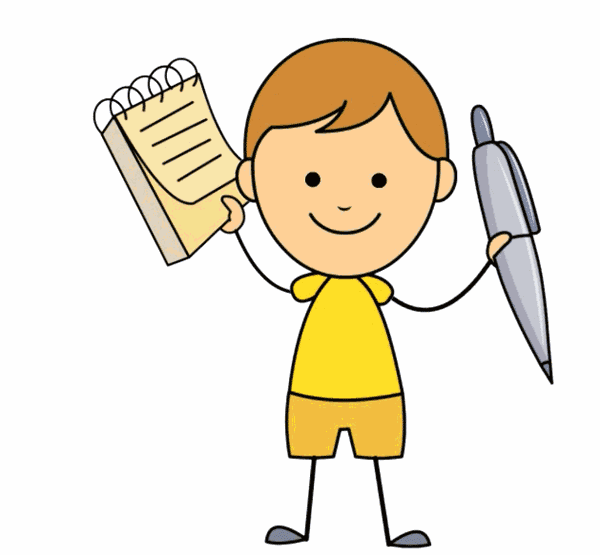 boy with pen notebook animation