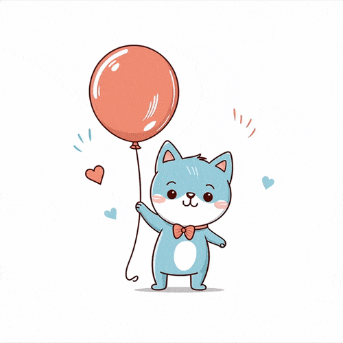cute cat holding red balloon animation