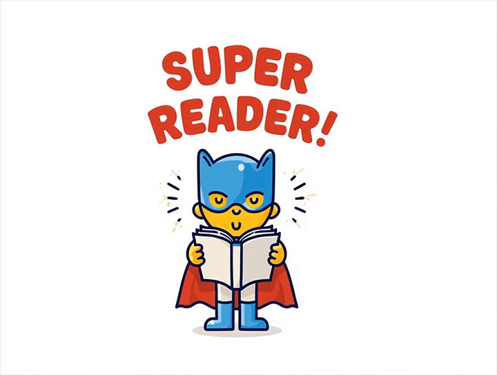 super reader superhero reading book animated gif