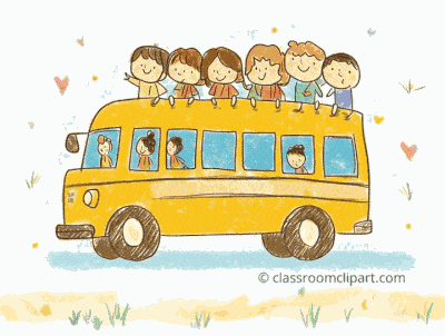 kids riding school bus animated gif