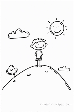 cartoon boy standing on hill animated
