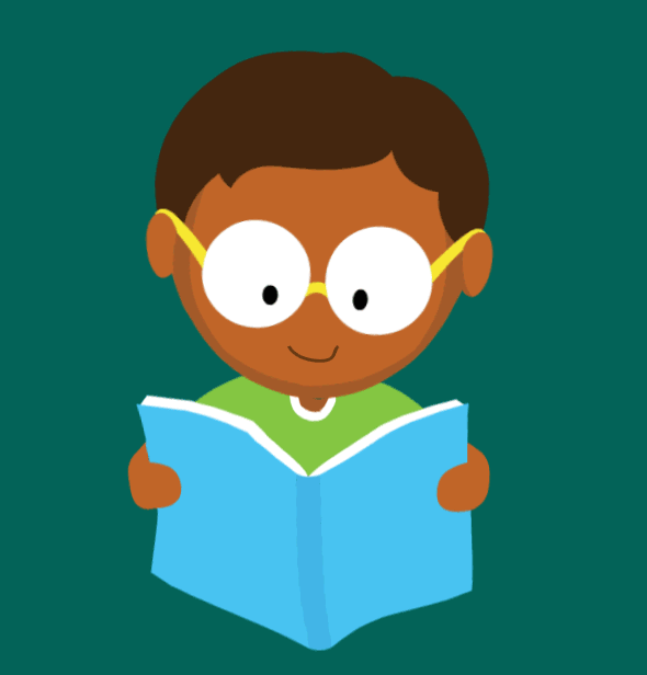 boy reading a book green background animation